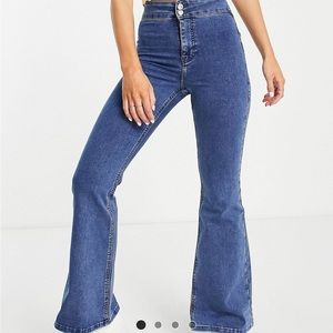 Topshop Petite mid blue flared Joni Jeans